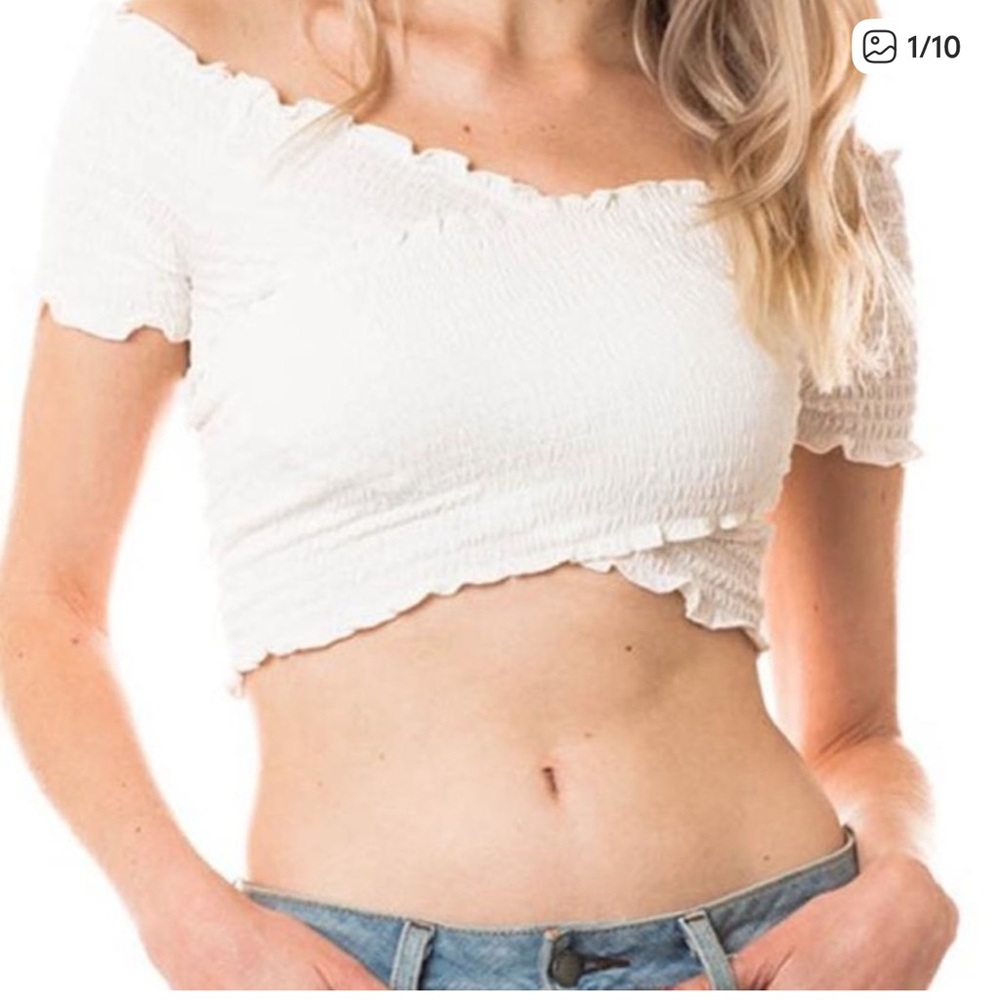 Ambiance White Crosser Over Short Sleeve Top Size Small